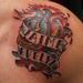 Tattoos - Front of deltoid Traditional heart with names  - 62928